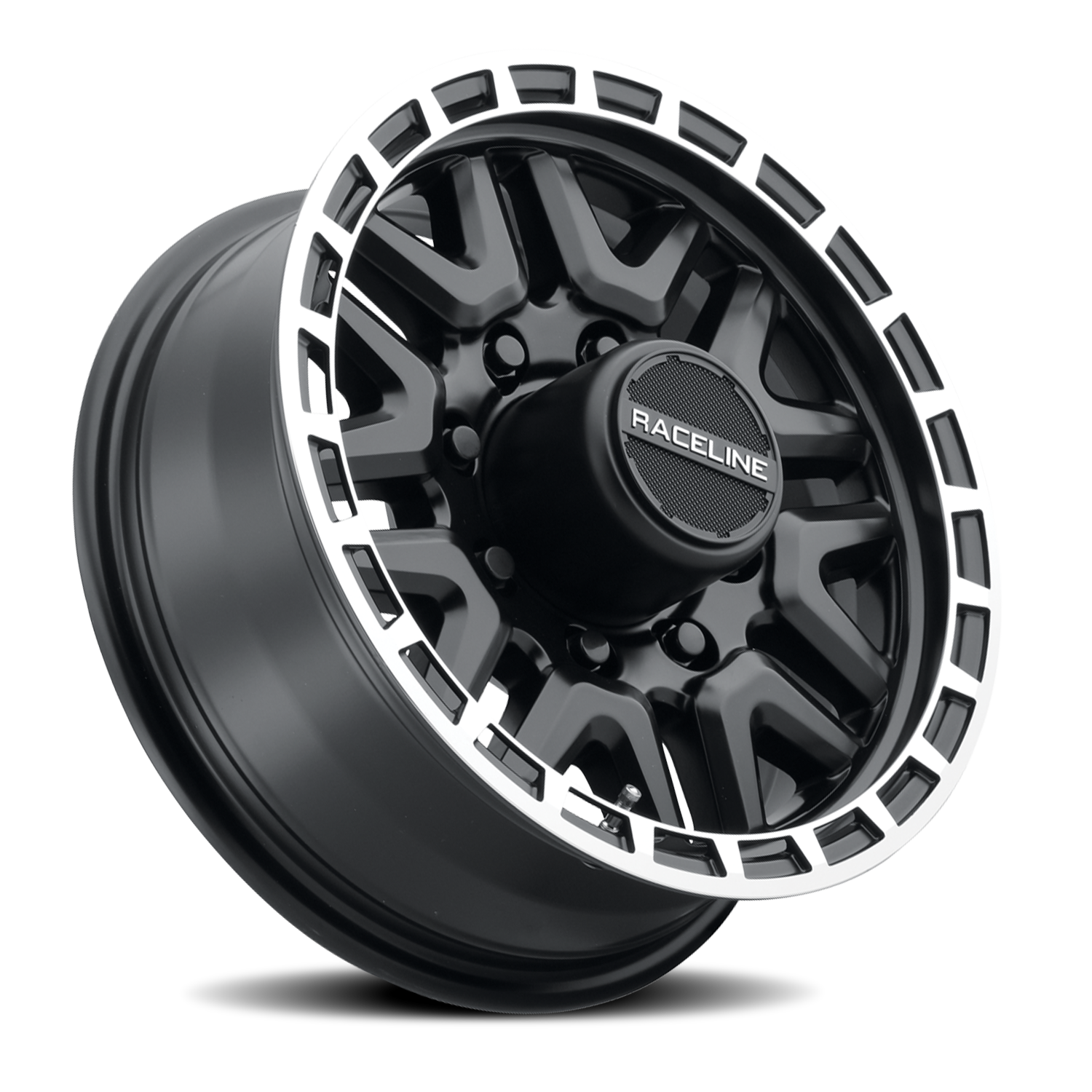 Raceline Krank Trailer 16x6" 8x165.1mm 124.46mm CB 0mm Black Machined Ring
