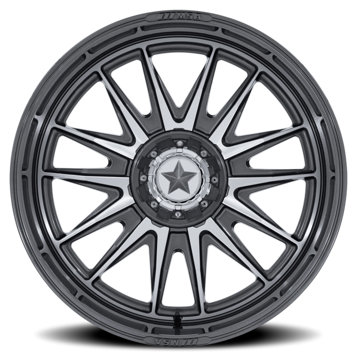 MSA M55 Commander UTV 15x7 +10 5x114.3mm 72.56mm Platinum Machined Face