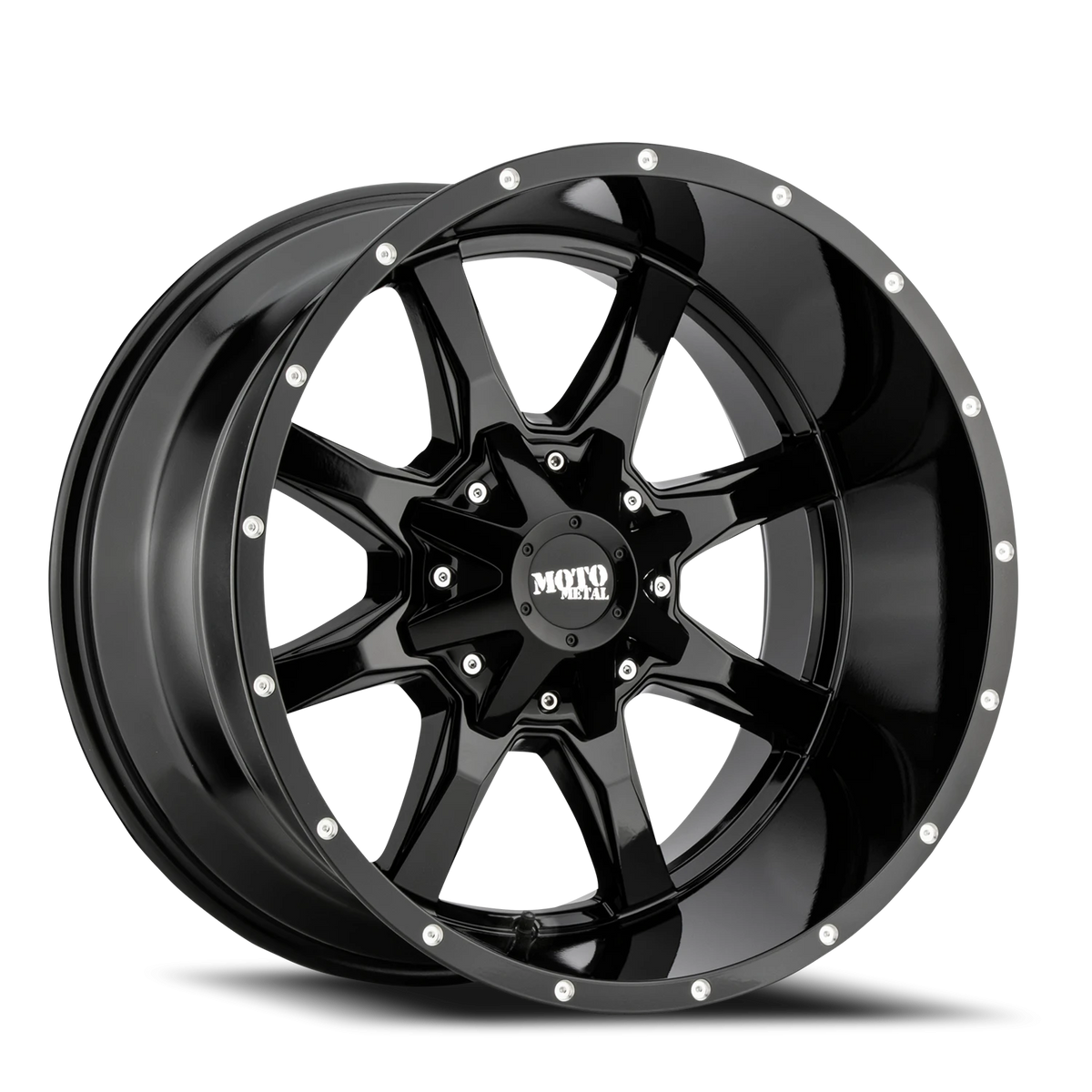 Moto Metal MO970 20x9 +0 5x127mm 78.1mm Gloss Black Milled Rivets