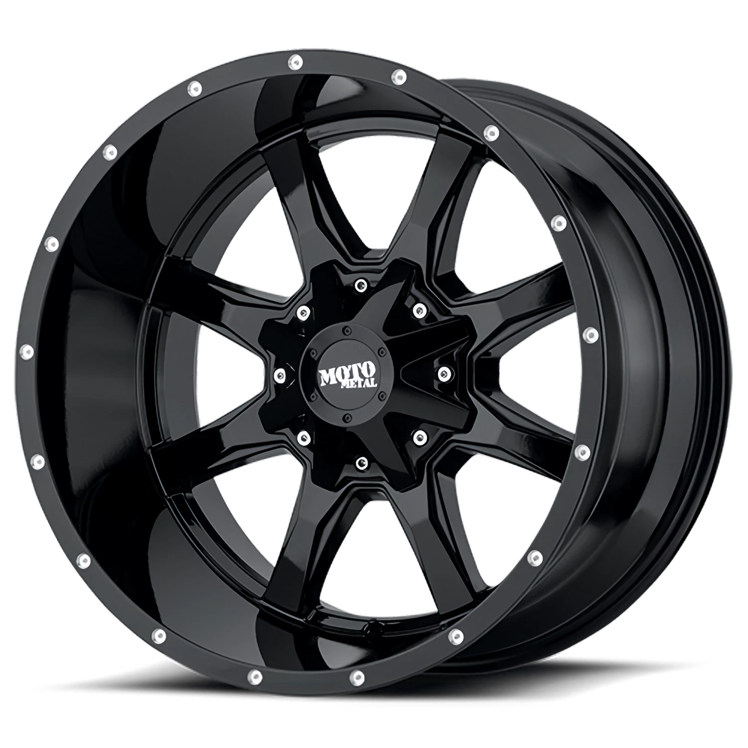 Moto Metal MO970 18x9" 8x165.1mm 125.1mm CB +18mm Gloss Black Milled Rivets