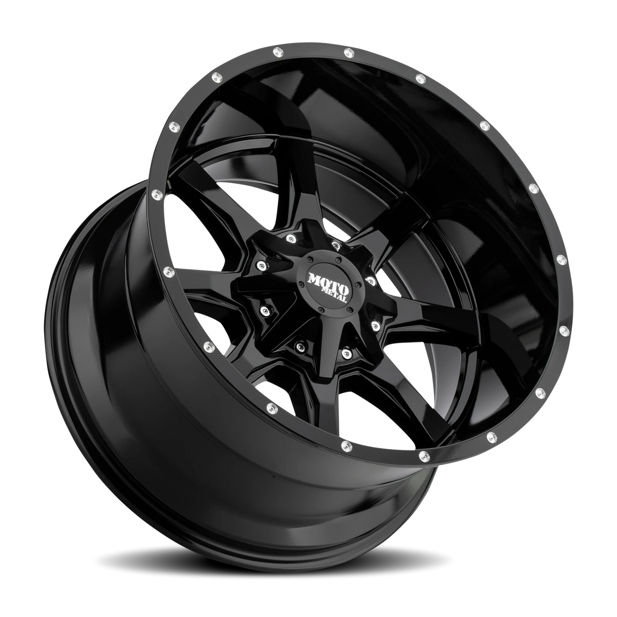 Moto Metal MO970 20x9 +0 5x127mm 78.1mm Gloss Black Milled Rivets