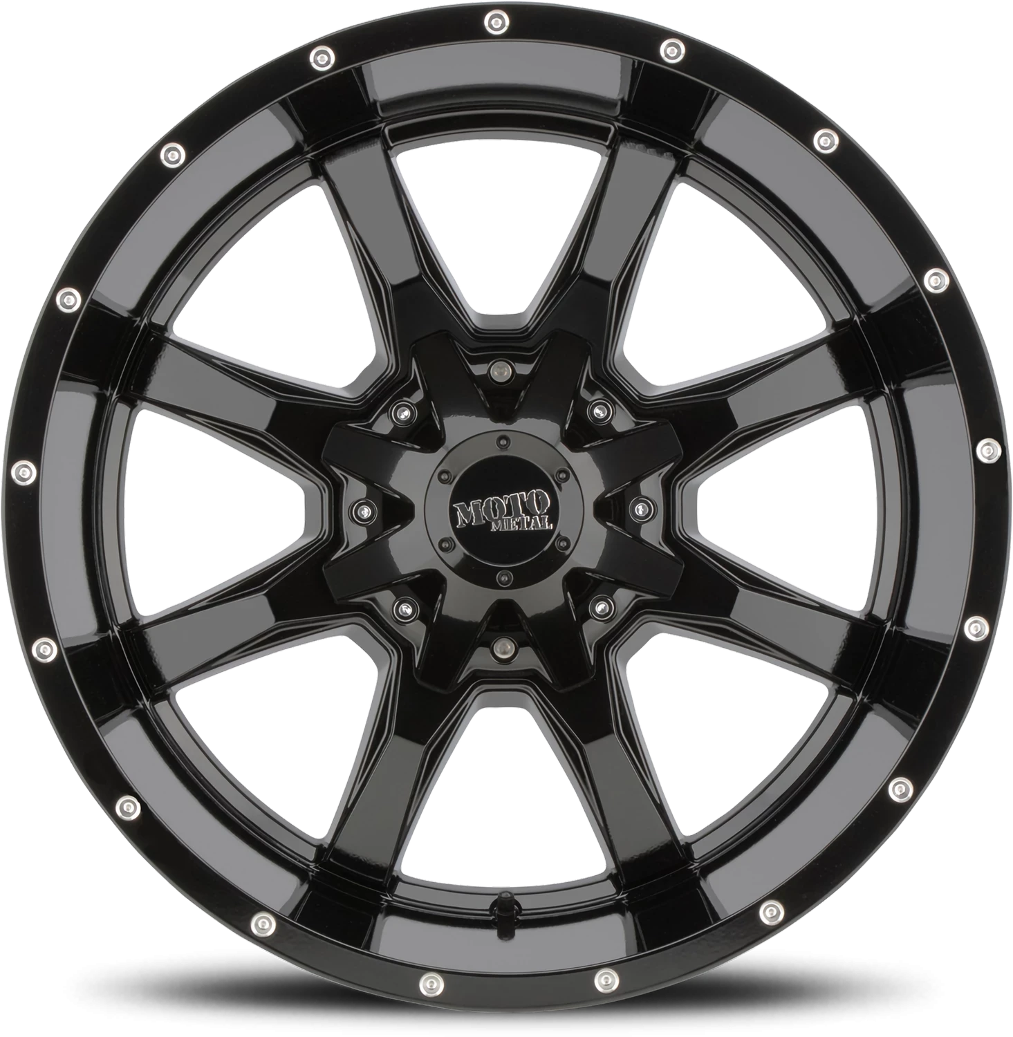 Moto Metal MO970 20x10" 6x135mm 106.1mm CB -18mm Gloss Black Milled Rivets