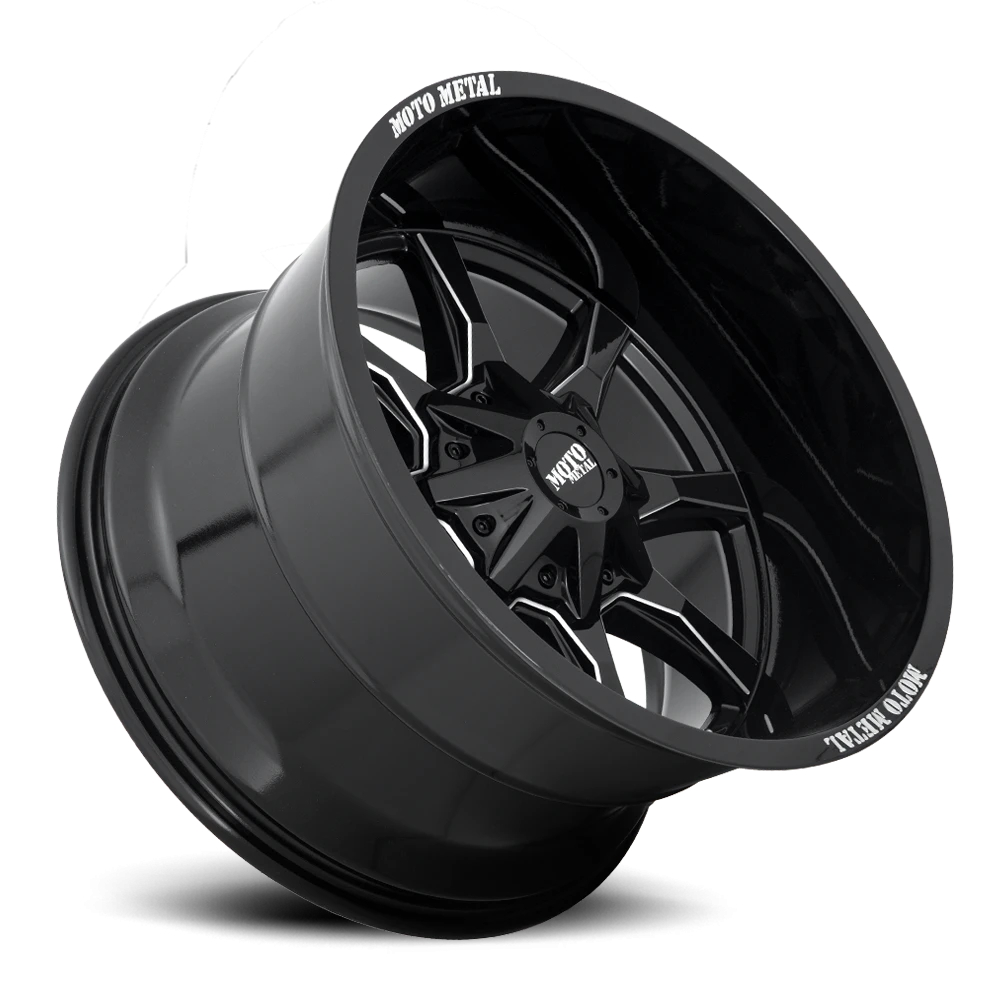 Moto Metal MO970 16x8" 6x135mm 106.1mm CB 0mm Gloss Black Milled Spokes-Moto Metal on Lip