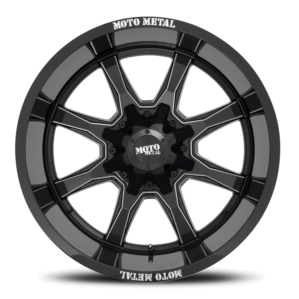 Moto Metal MO970 16x8" 6x135mm 106.1mm CB 0mm Gloss Black Milled Spokes-Moto Metal on Lip