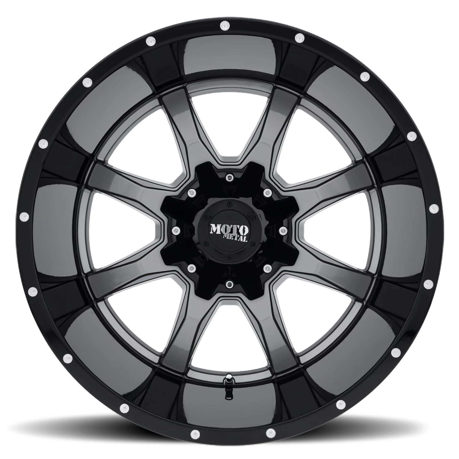 Moto Metal MO970 20x10" 6x135mm 106.1mm CB -24mm Gloss Gray Gloss Black Lip