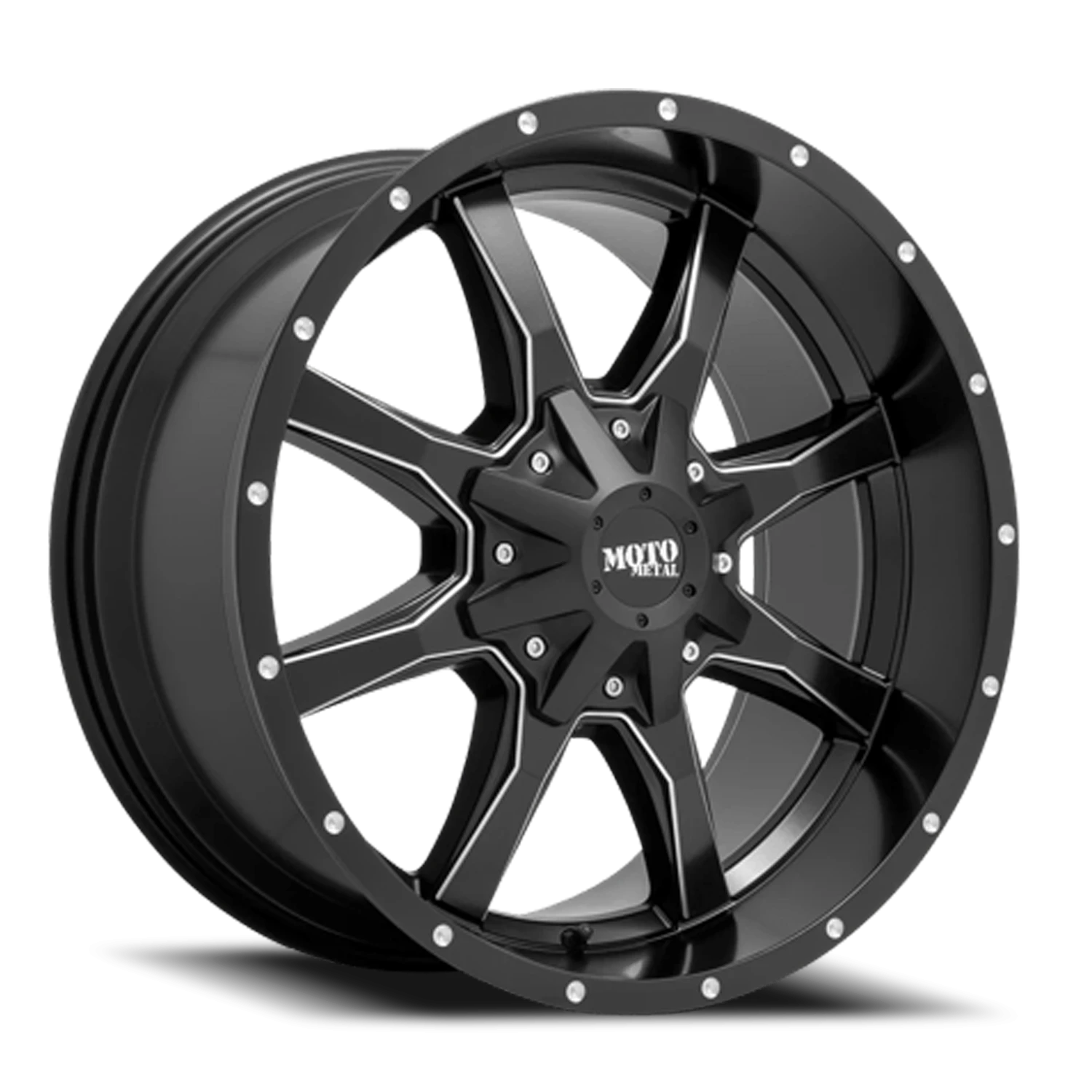 Moto Metal MO970 20x9" 5x127mm 78.1mm CB 0mm Semi Gloss Black Milled Spoke-Milled Rivets