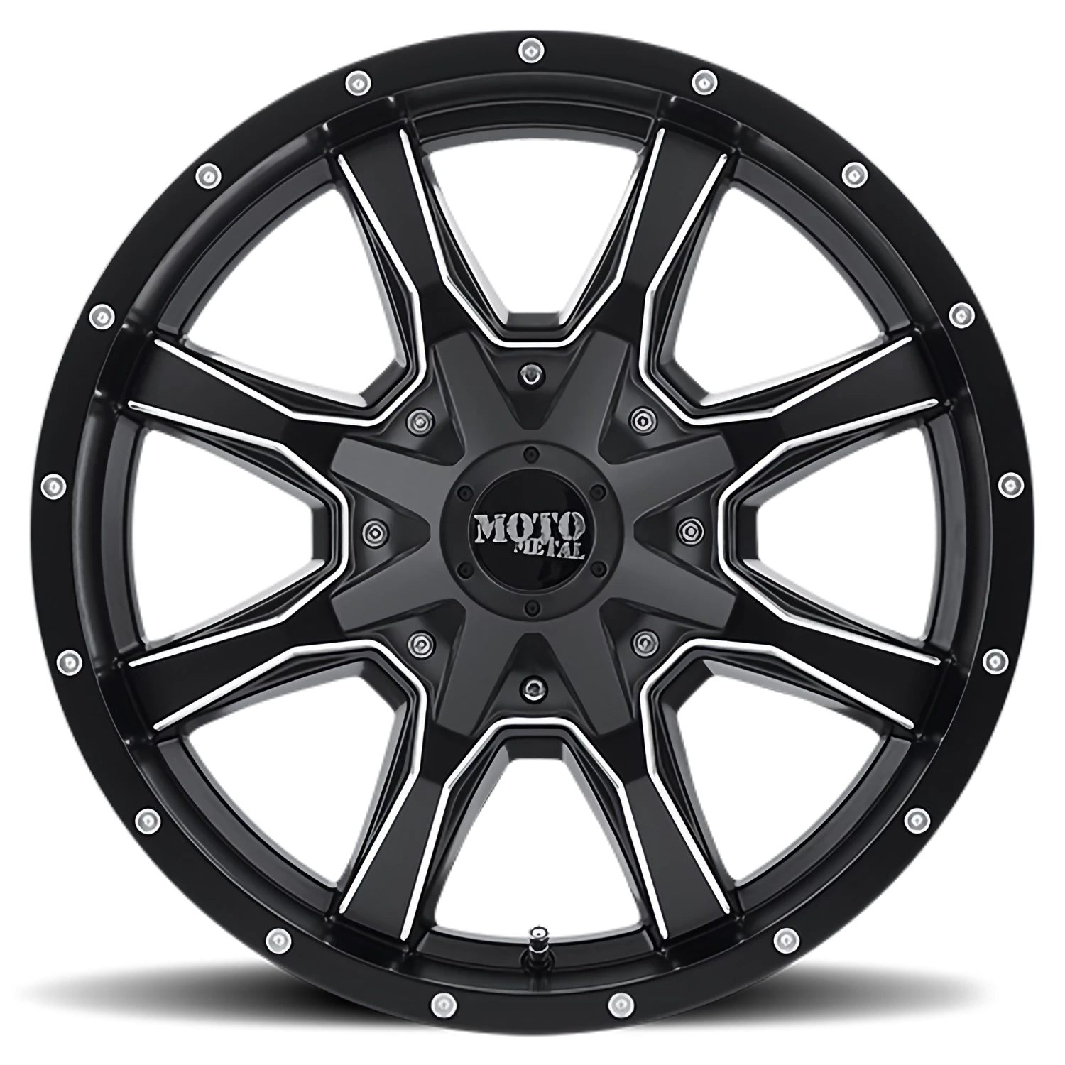 Moto Metal MO970 20x9" 6x135mm 106.1mm CB +18mm Semi Gloss Black Milled Spoke-Milled Rivets