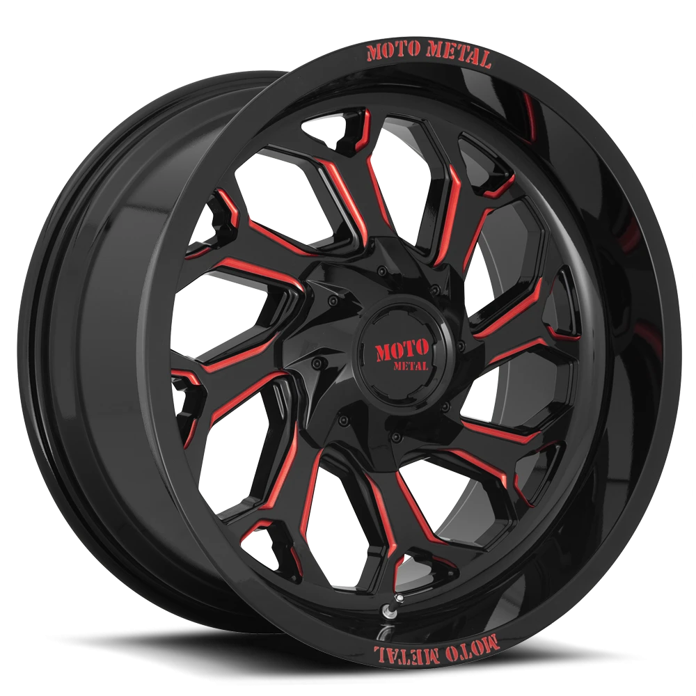 Moto Metal MO999 20x10" 5x139.7mm 110.1mm CB -18mm Gloss Black Milled-Red Tint