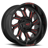 Moto Metal MO999 20x10" 5x139.7mm 110.1mm CB -18mm Gloss Black Milled-Red Tint