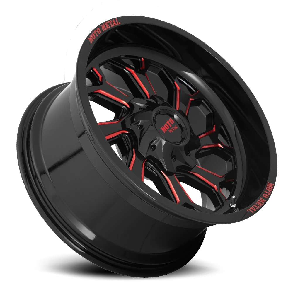 Moto Metal MO999 20x10" 5x139.7mm 110.1mm CB -18mm Gloss Black Milled-Red Tint