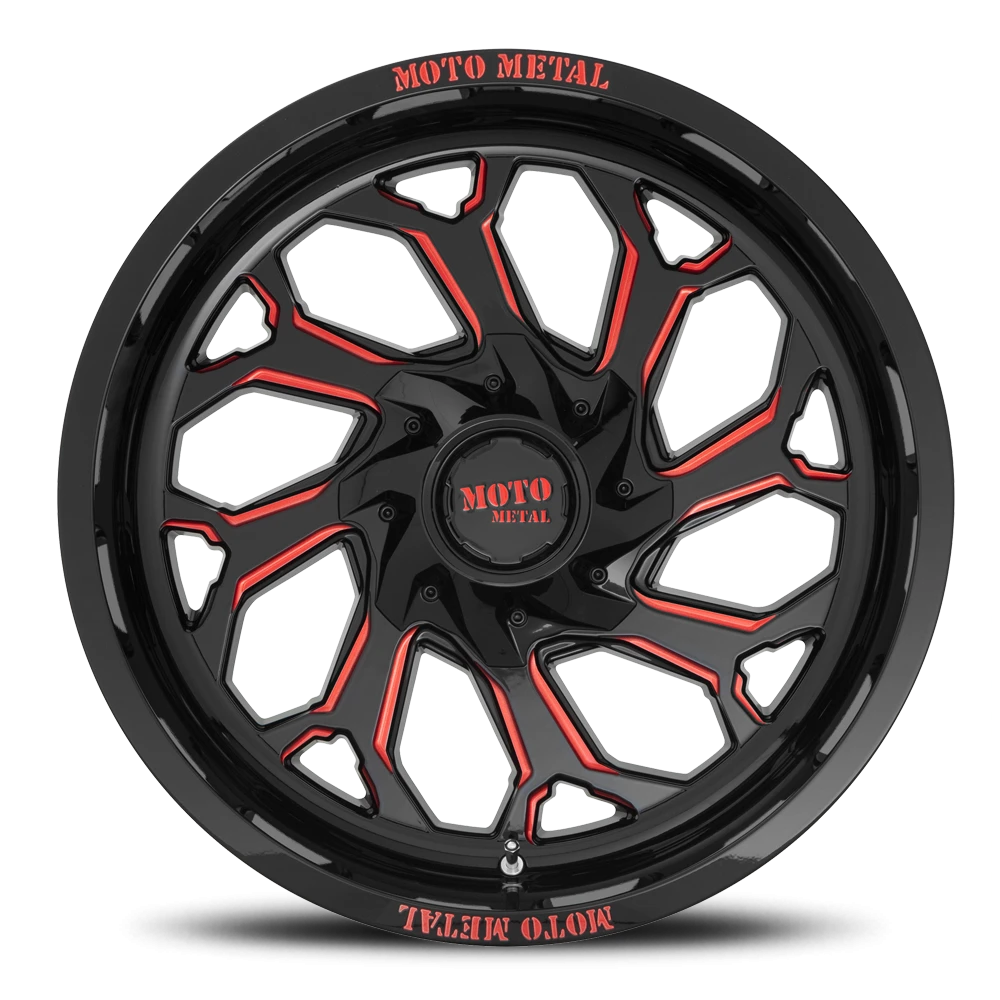 Moto Metal MO999 20x10" 5x139.7mm 110.1mm CB -18mm Gloss Black Milled-Red Tint