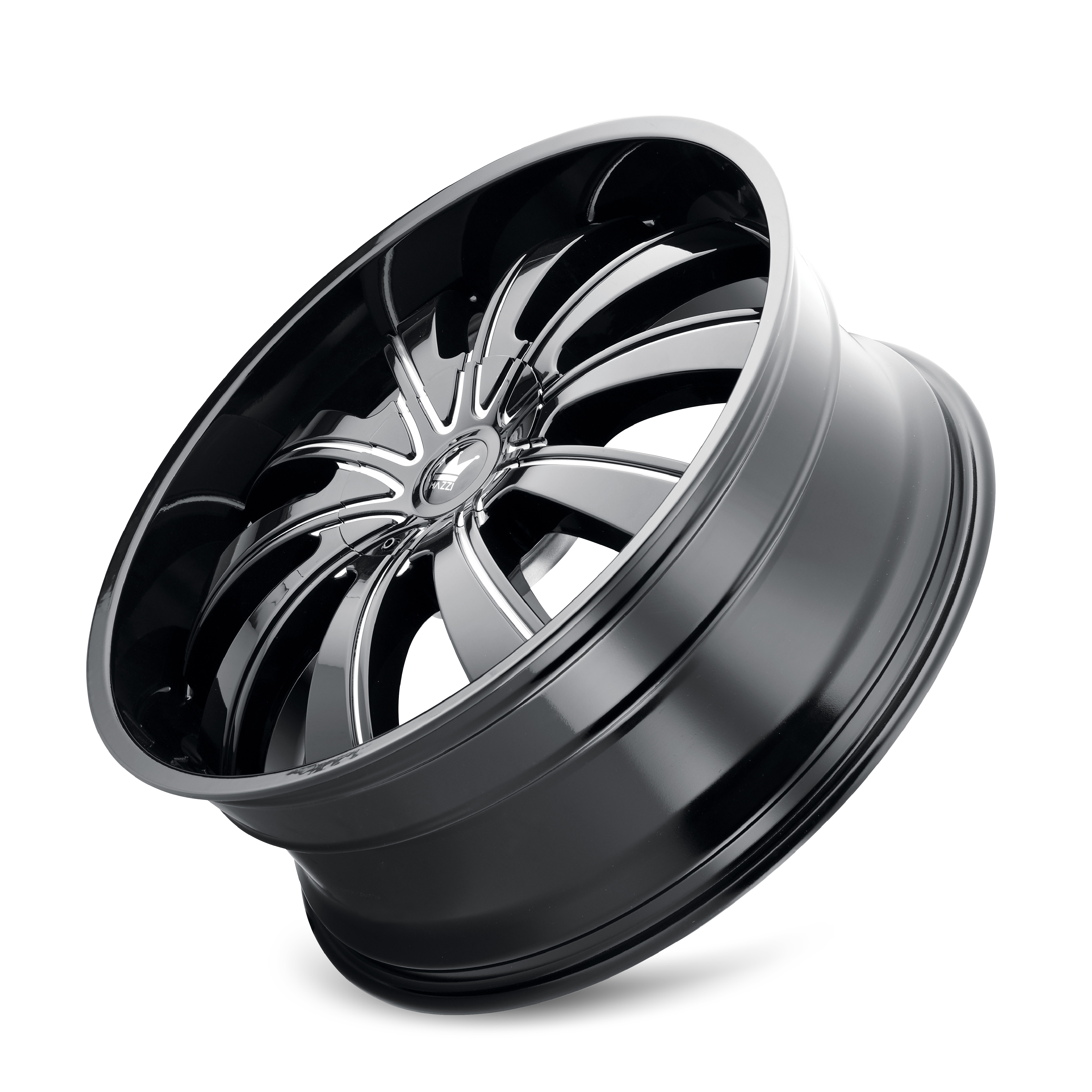 Mazzi Rolla 24x9.5" 5x127mm 87mm CB +18mm Gloss Black Milled Spokes
