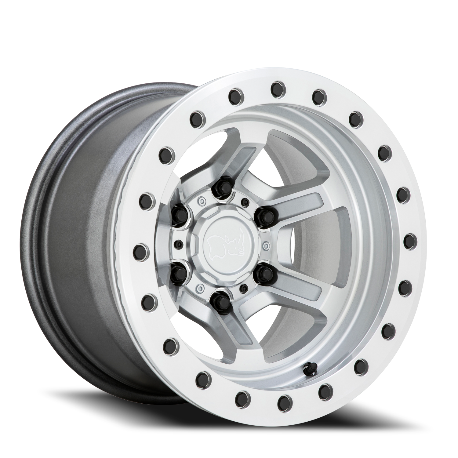 Black Rhino Offshoot Beadlock 15x10" 6x139.7mm 112.1mm CB -38mm Gloss Silver Machined Face