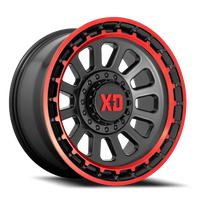 XD Series Omega 20x10" 8x165.1mm 125.1mm CB -18mm Satin Black Machined Lip-Red Tint