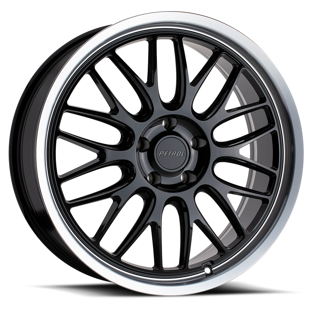 Petrol P4C 17x8" 5x114.3mm 76.1mm CB +40mm Gloss Black Machined Lip