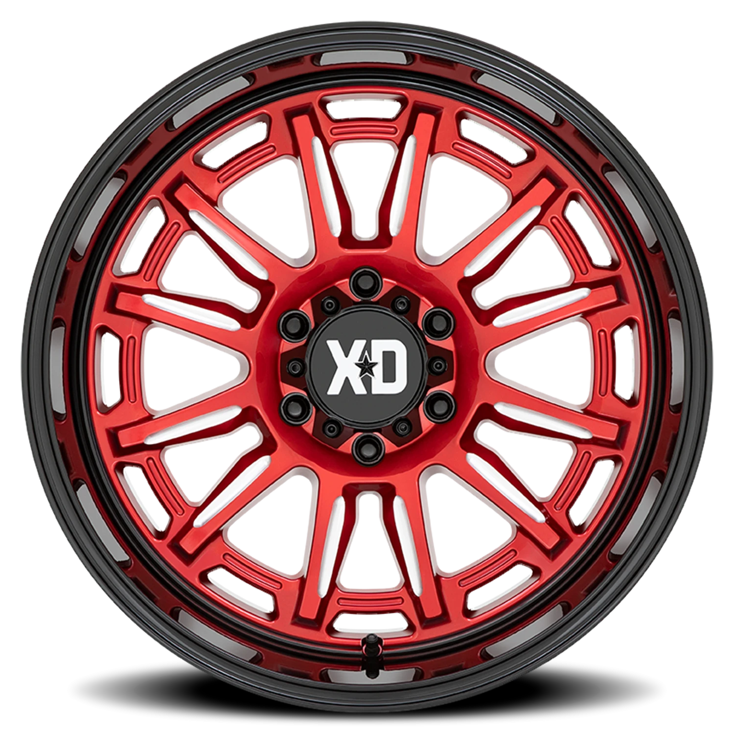 XD Series Phoenix 20x10" 5x127mm 71.5mm CB -18mm Candy Red Milled-Black Lip