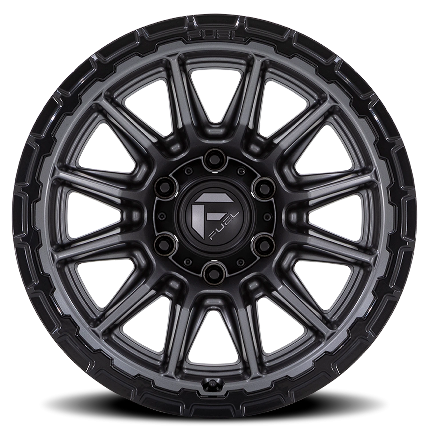 Fuel Piston FC866 17x9" 6x139.7mm 106.1mm CB +1mm Matte Gunmetal Gloss Black Lip