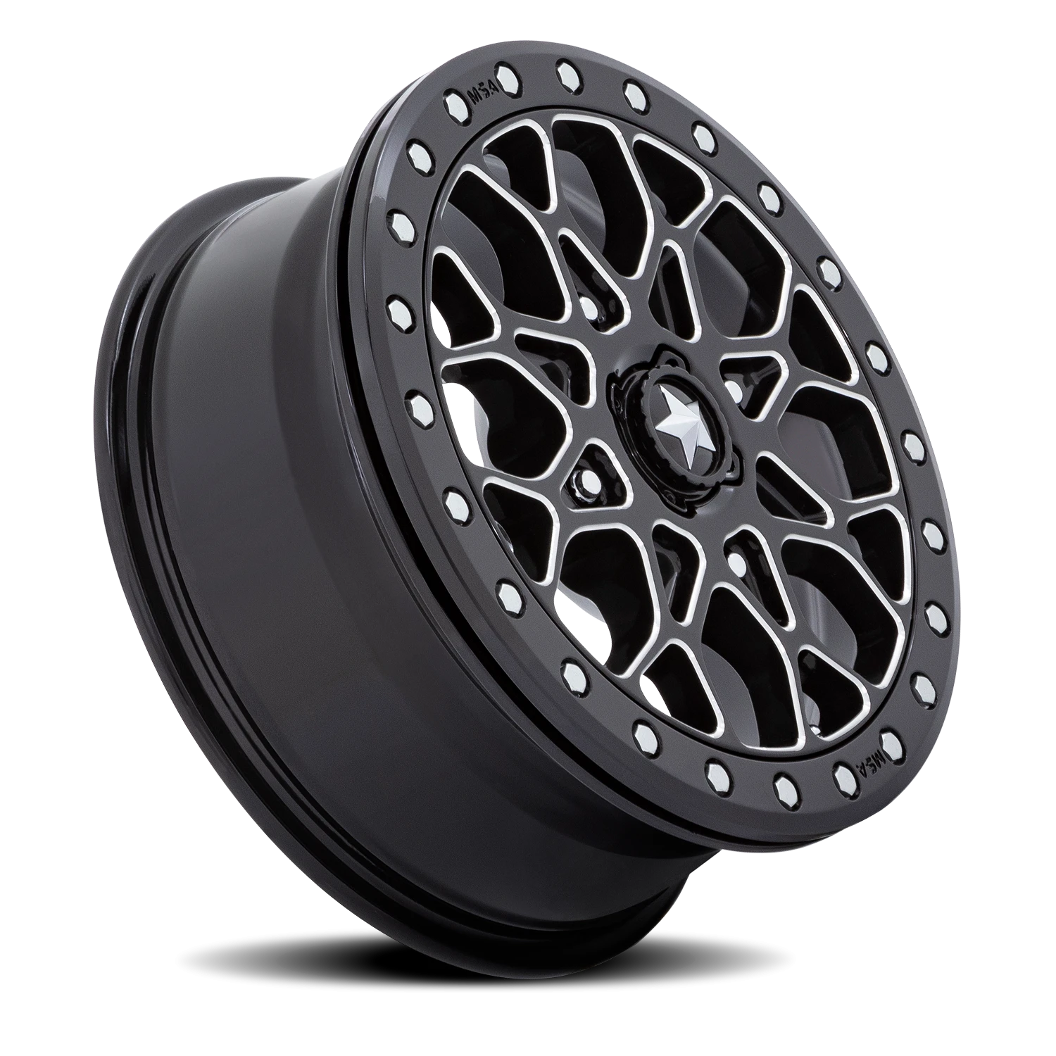 MSA Portal Beadlock 15x6" 4x156mm 115.1mm CB +38mm Gloss Black Milled-Gloss Black Ring