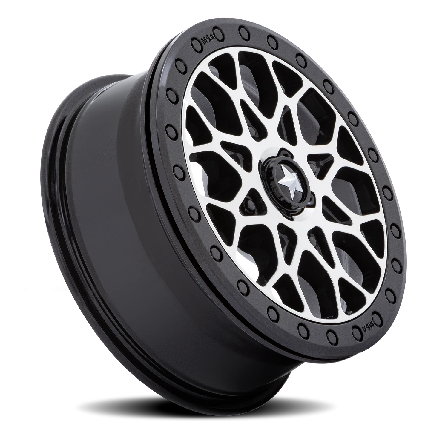 MSA Portal Beadlock 15x6" 4x110mm 86mm CB +38mm Gloss Black Machined-Gloss Black Ring