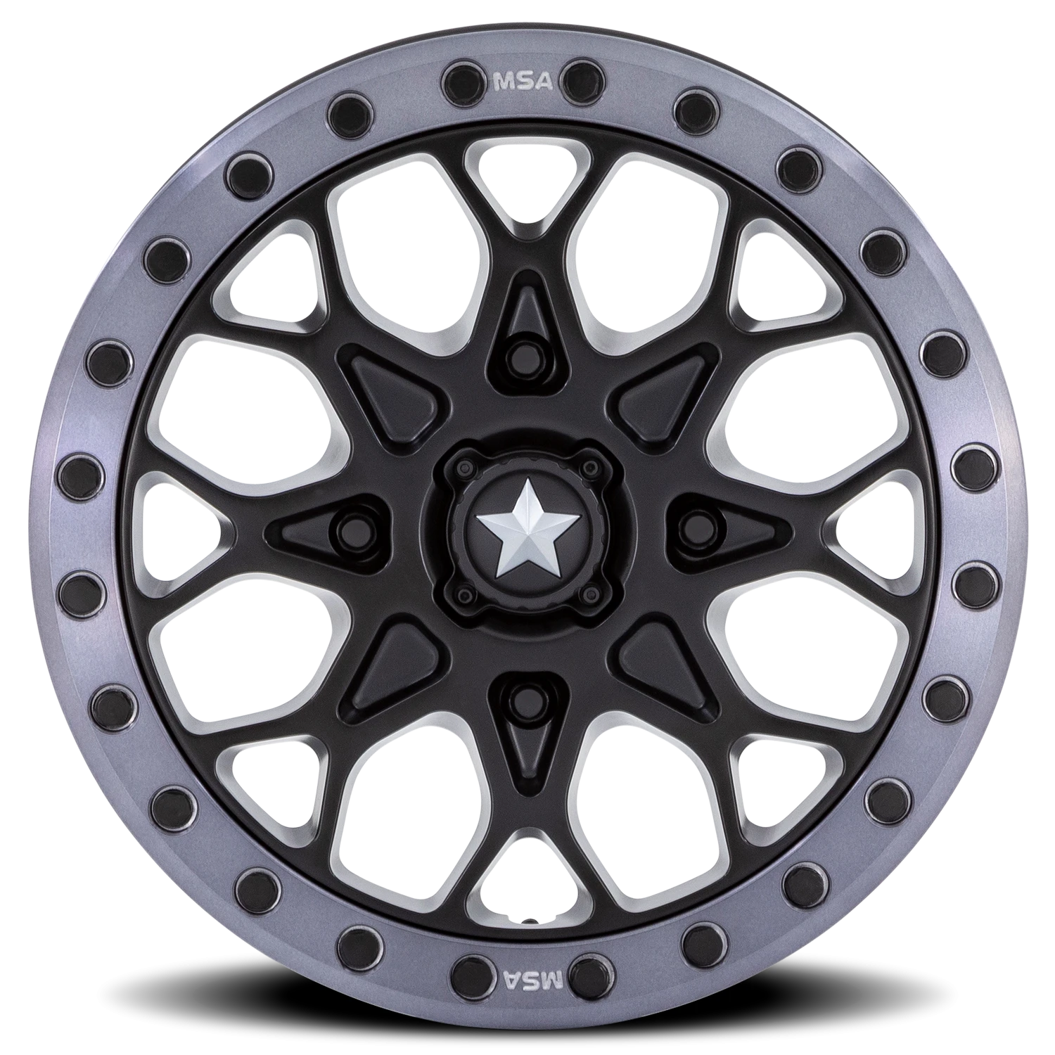 MSA Portal Beadlock 15x6" 4x137mm 86mm CB +38mm Satin Black Gray Tint Ring