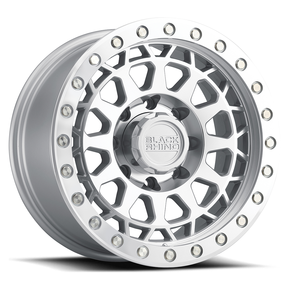 Black Rhino Primm Beadlock 17x8.5" 8x165.1mm 125.1mm CB -38mm Silver Mirror Face-Silver Bolts