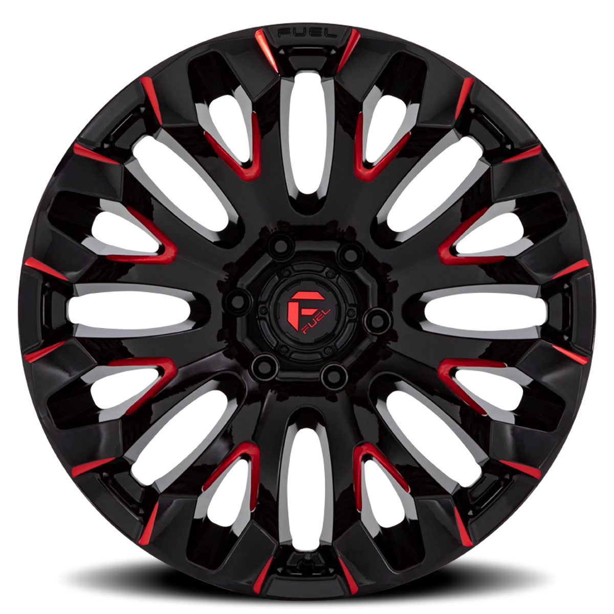 Fuel Quake 20x10 -18 5x139.7mm 78.1mm Gloss Black Milled Red