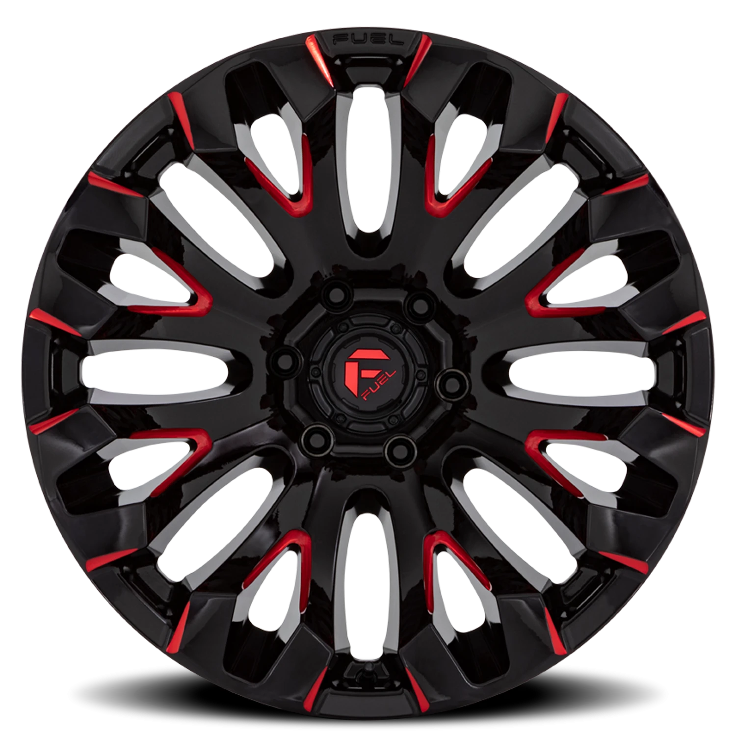 Fuel Quake 20x9" 6x139.7mm 106.1mm CB +1mm Gloss Black Milled Red
