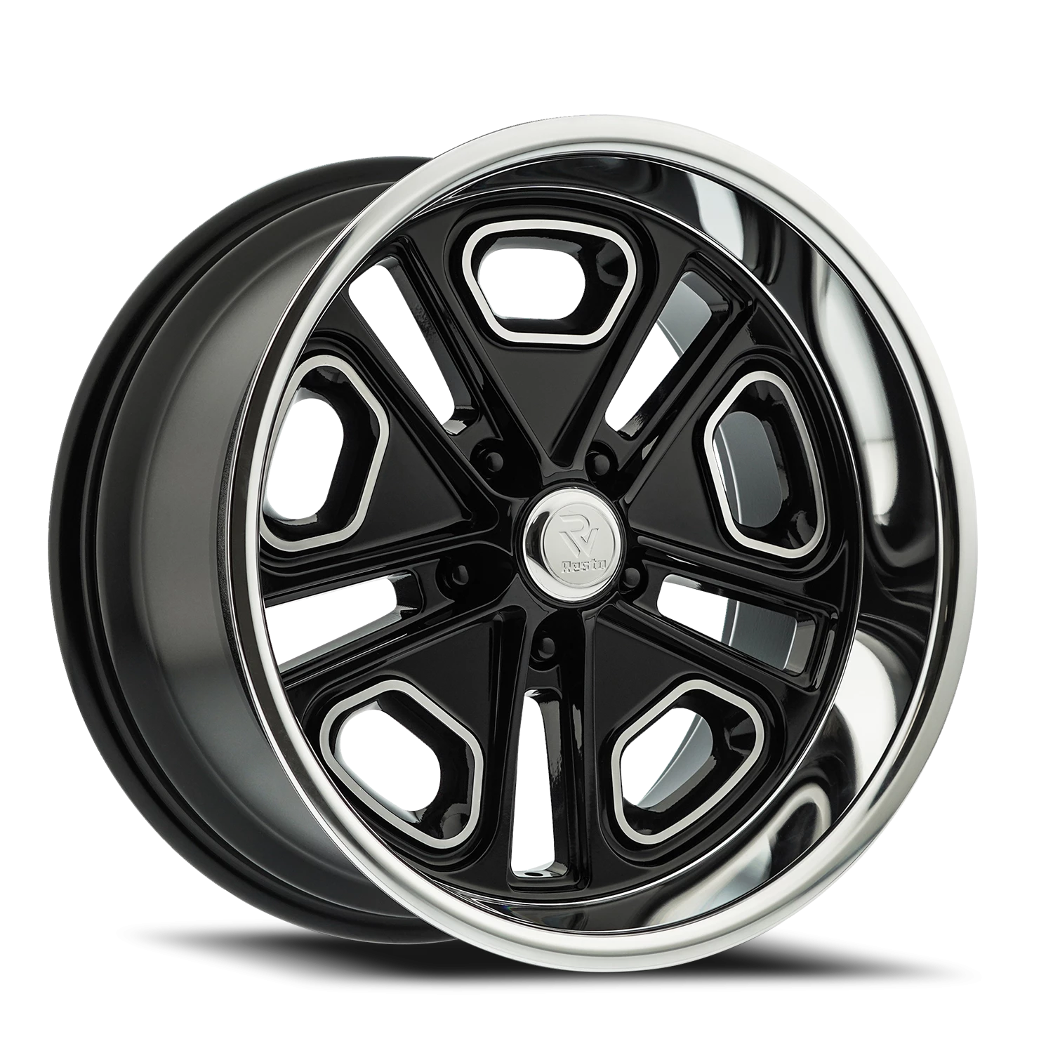 Resto R102 GB 18x9.5" 5x127mm 78.1mm CB +1mm Gloss Glossy Black Milled Window-Diamond Cut Lip
