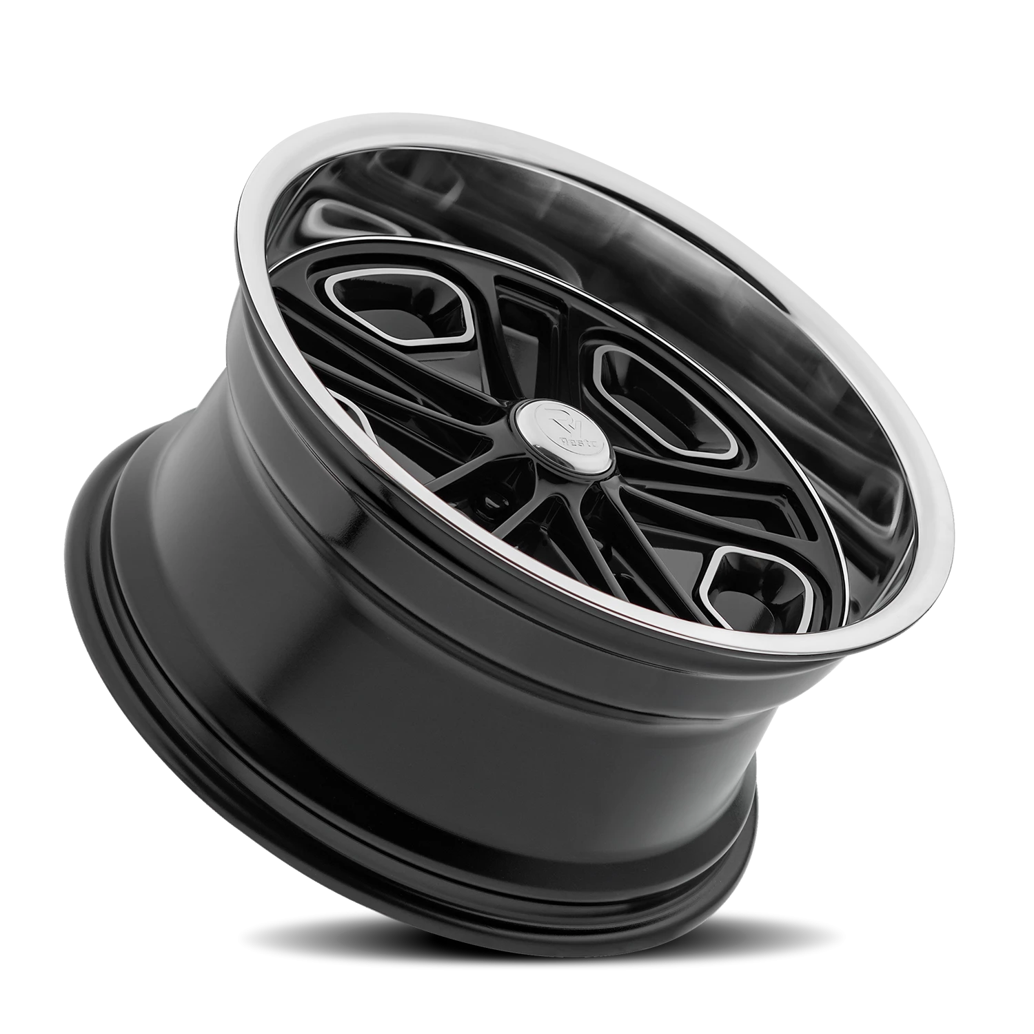 Resto R102 GB 17x8" 5x114.3mm 72.69mm CB +1mm Gloss Glossy Black Milled Window-Diamond Cut Lip
