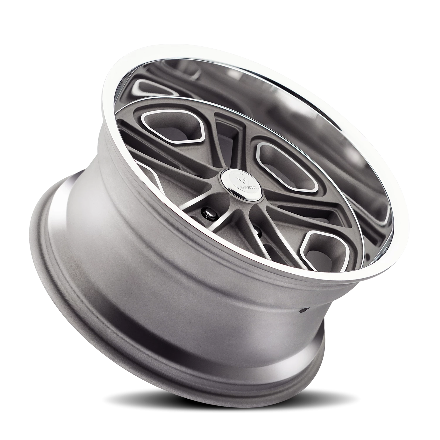 Resto R102 GUN 22x8.5" 5x114.3mm 72.69mm CB +1mm Textured Gunmetal Milled Window-Diamond Cut Lip