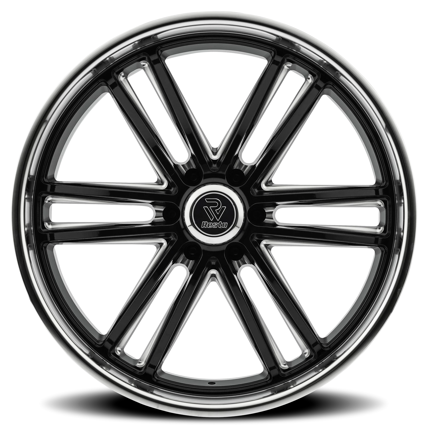 Resto R103 GB 24x10" 6x139.7mm 106.1mm CB +25mm Gloss Glossy Black Milled Window-Diamond Cut Lip