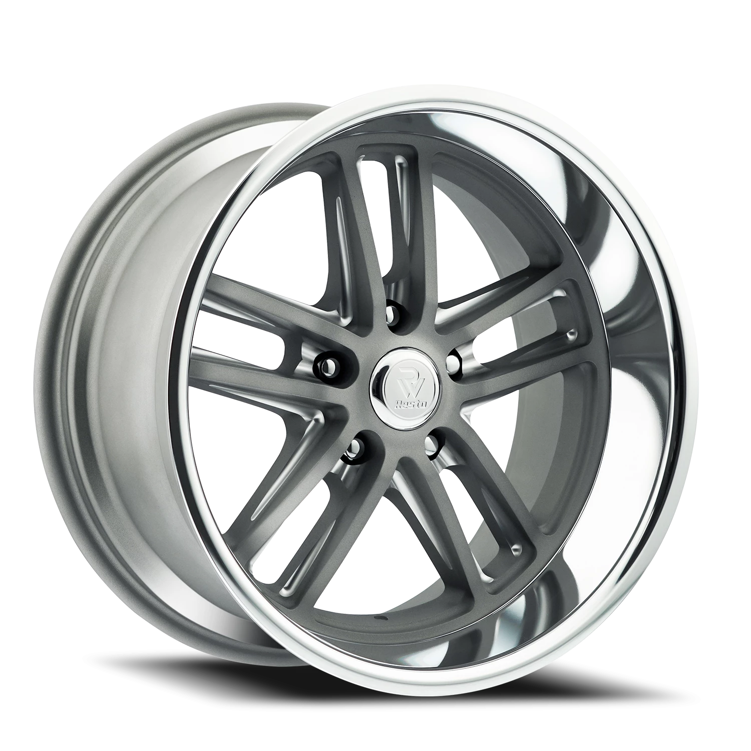 Resto R103 GUN 22x10.5" 5x127mm 78.1mm CB +12mm Textured Gunmetal Milled Window-Diamond Cut Lip