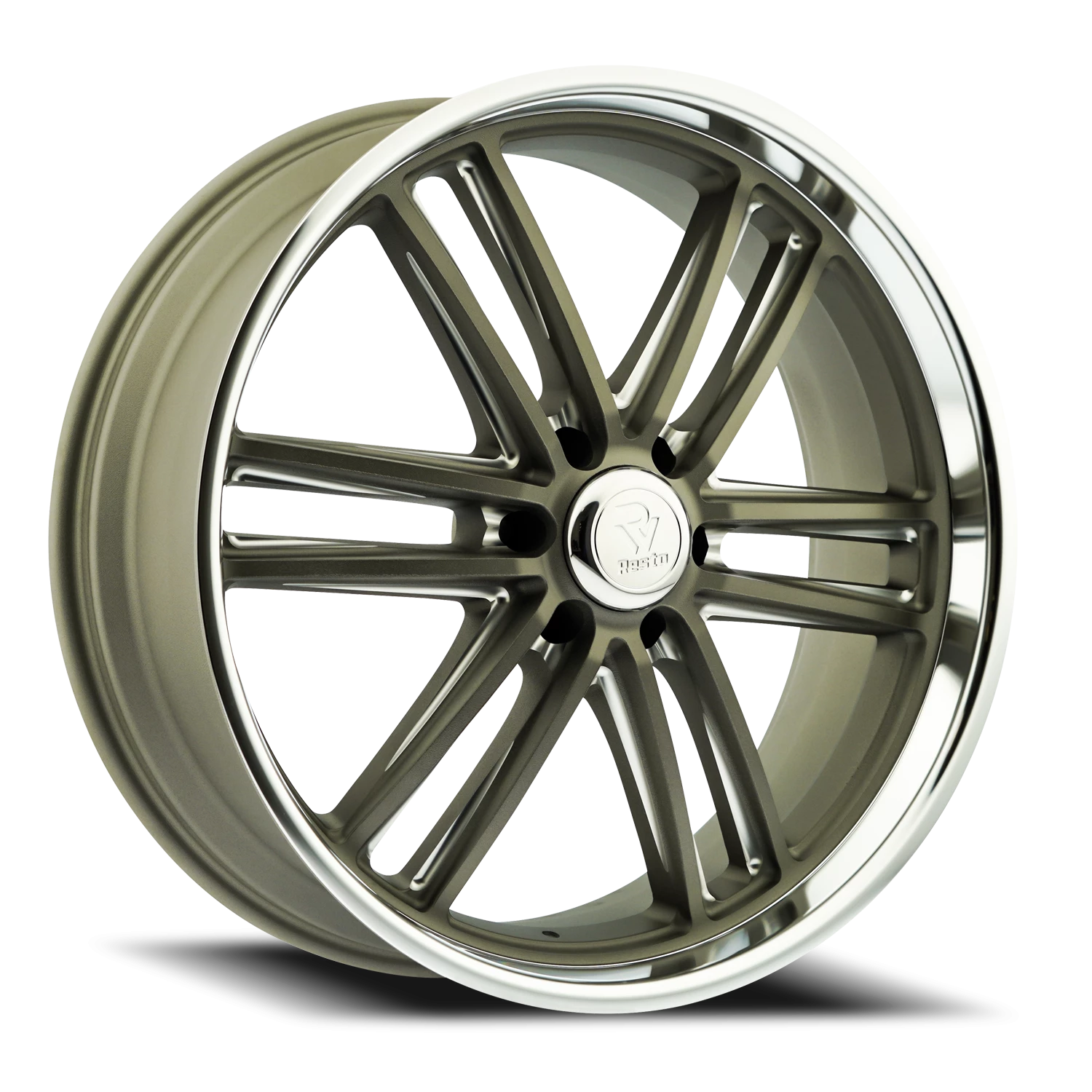 Resto R103 GUN 24x9" 6x139.7mm 106.1mm CB +25mm Textured Gunmetal Milled Window-Diamond Cut Lip