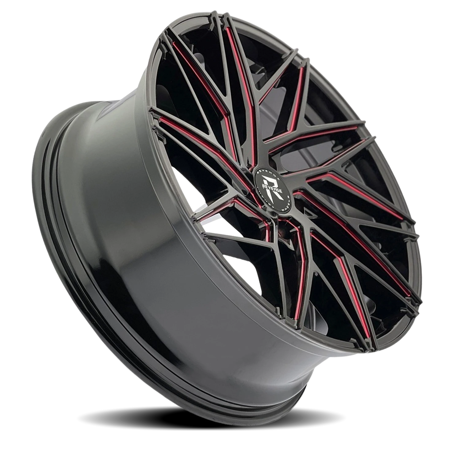 Revenge Luxury RL-102 22x9" 5x115mm 74.1mm CB +20mm Black Red Milled