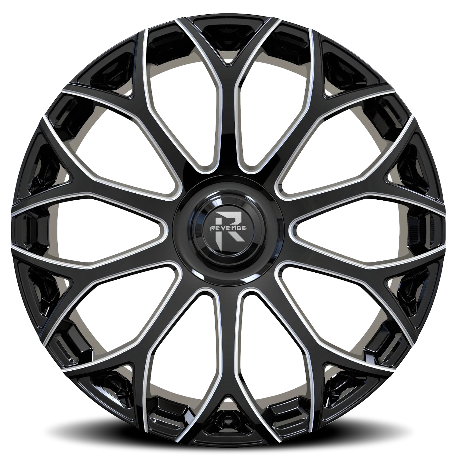 Revenge Luxury RL105-Big Floater Cap Special Edition 24x9" 5x115mm 74.1mm CB +15mm Black Milled Windows