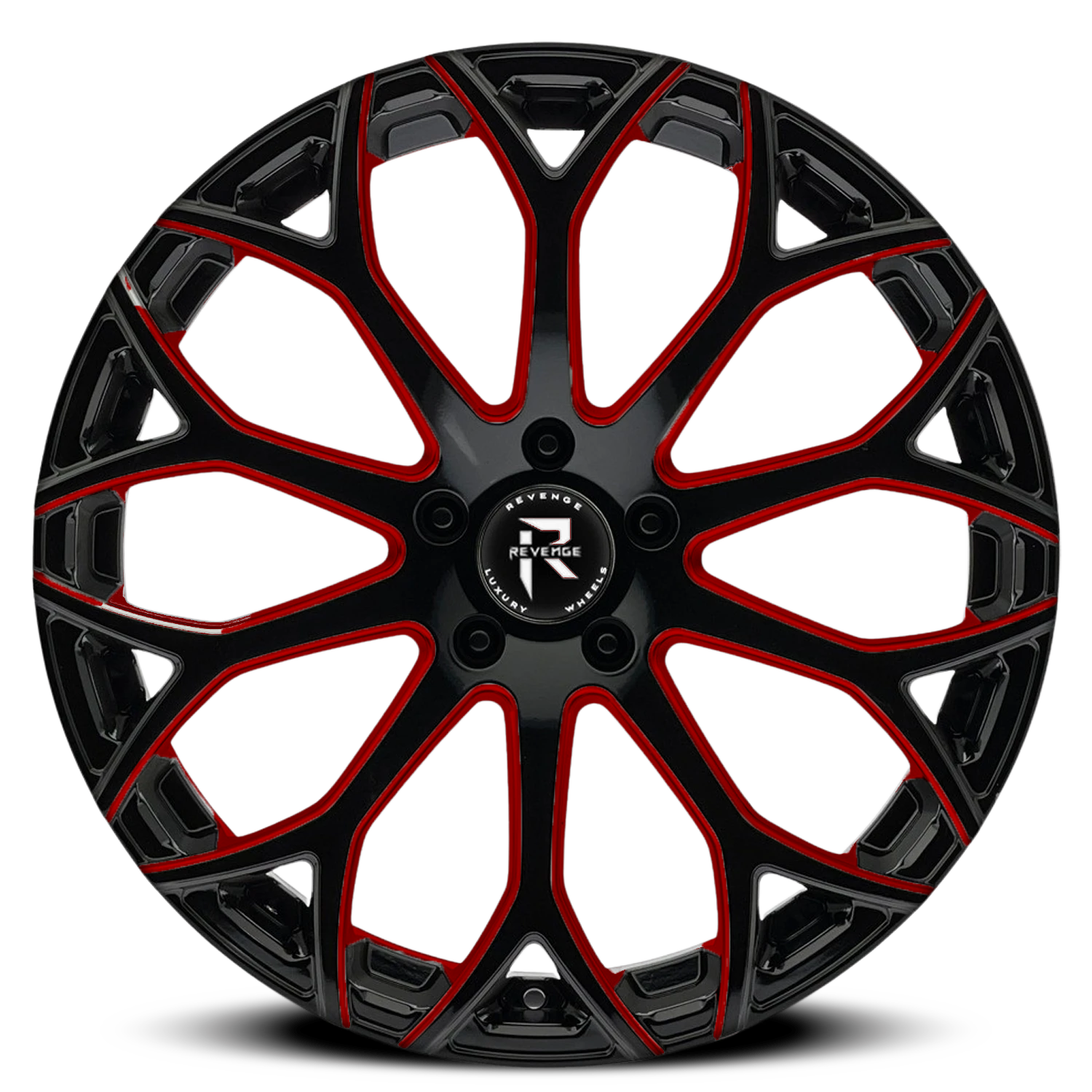 Revenge Luxury RL-105 22x9" 5x114.3mm 74.1mm CB +35mm Black Red Milled