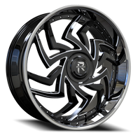 Revenge Luxury RL107-Big Floater Cap Special Edition 24x9" 5x115mm 74.1mm CB +15mm Black Milled Windows-Chrome Stainless Steel Lip