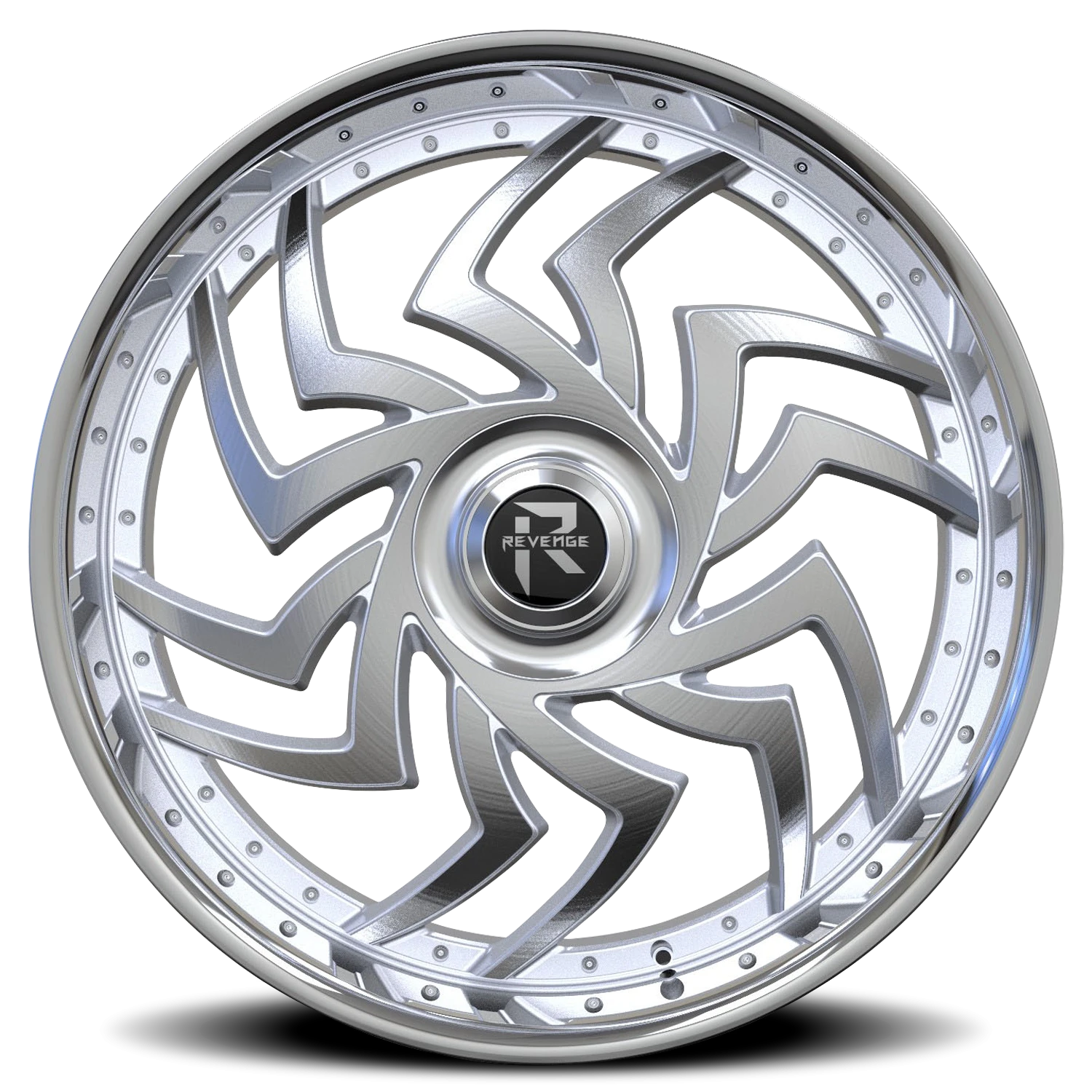 Revenge Luxury RL107-Big Floater Cap Special Edition 24x9" 6x135mm 87.1mm CB +25mm Brushed Silver Chrome Stainless Steel Lip