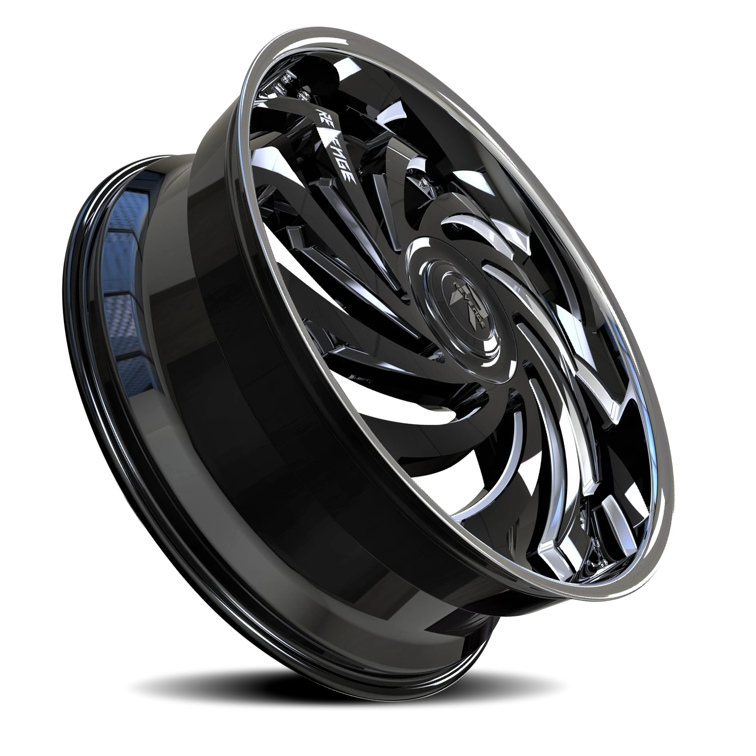 Revenge Luxury RL108-Big Floater Cap Special Edition 26x9.5" 6x135mm 87.1mm CB +25mm Black Milled Windows-Chrome Stainless Steel Lip