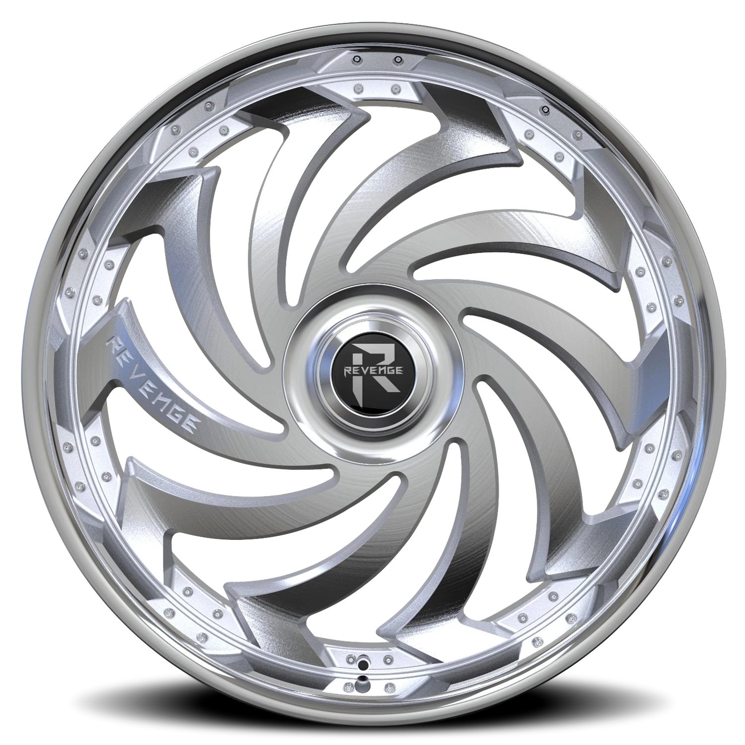 Revenge Luxury RL108-Big Floater Cap Special Edition 24x9" 6x135mm 87.1mm CB +25mm Brushed Silver Chrome Stainless Steel Lip