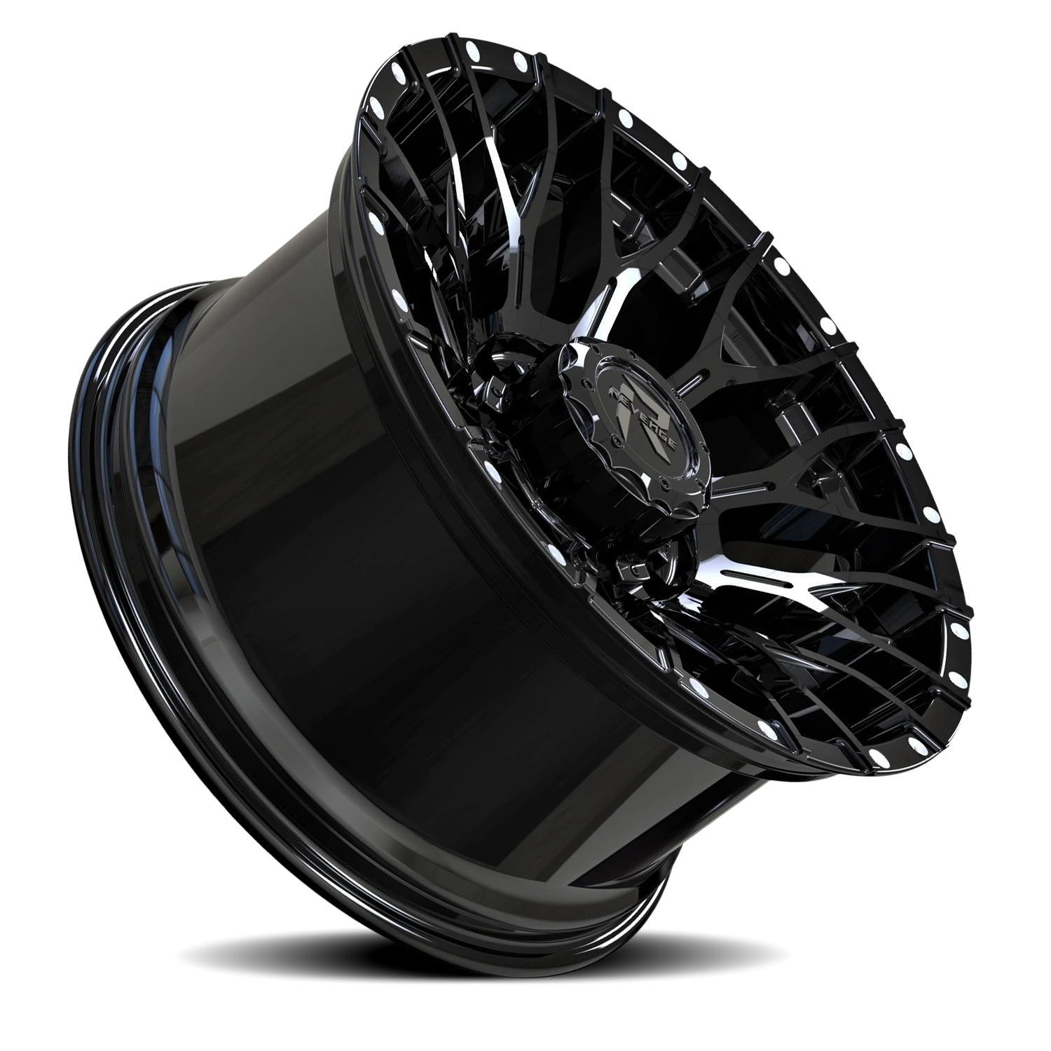 Revenge Offroad RV201 20x10" 8x180mm 125.2mm CB -19mm Gloss Black Rivets