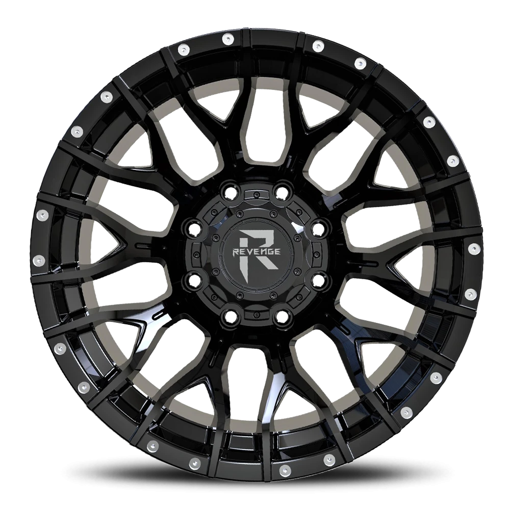 Revenge Offroad RV201 20x9" 5x139.7mm 110mm CB 0mm Satin Black Rivets