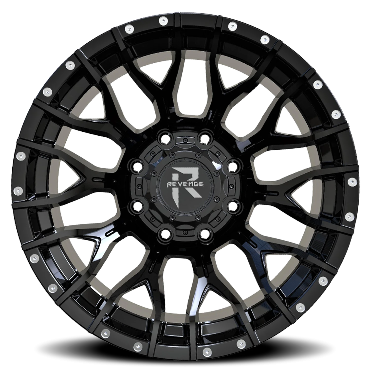 Revenge Offroad RV201 22x12" 8x165.1mm 125.2mm CB -44mm Satin Black Rivets