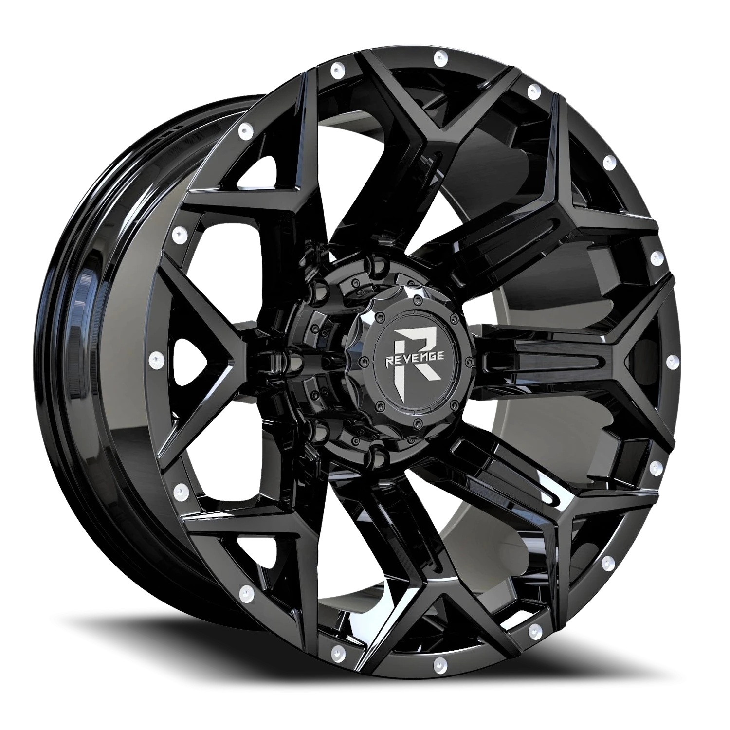 Revenge Offroad RV202 20x9" 5x127mm 87.1mm CB 0mm Gloss Black Rivets