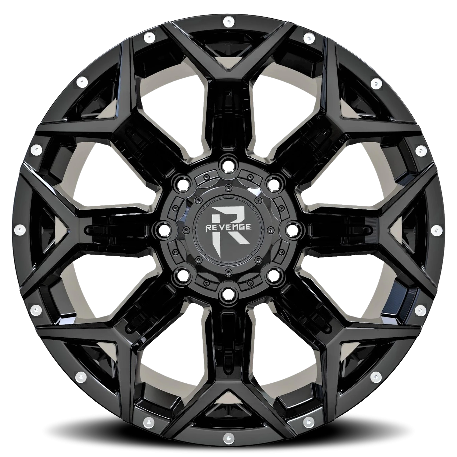Revenge Offroad RV202 20x9" 5x127mm 87.1mm CB 0mm Gloss Black Rivets