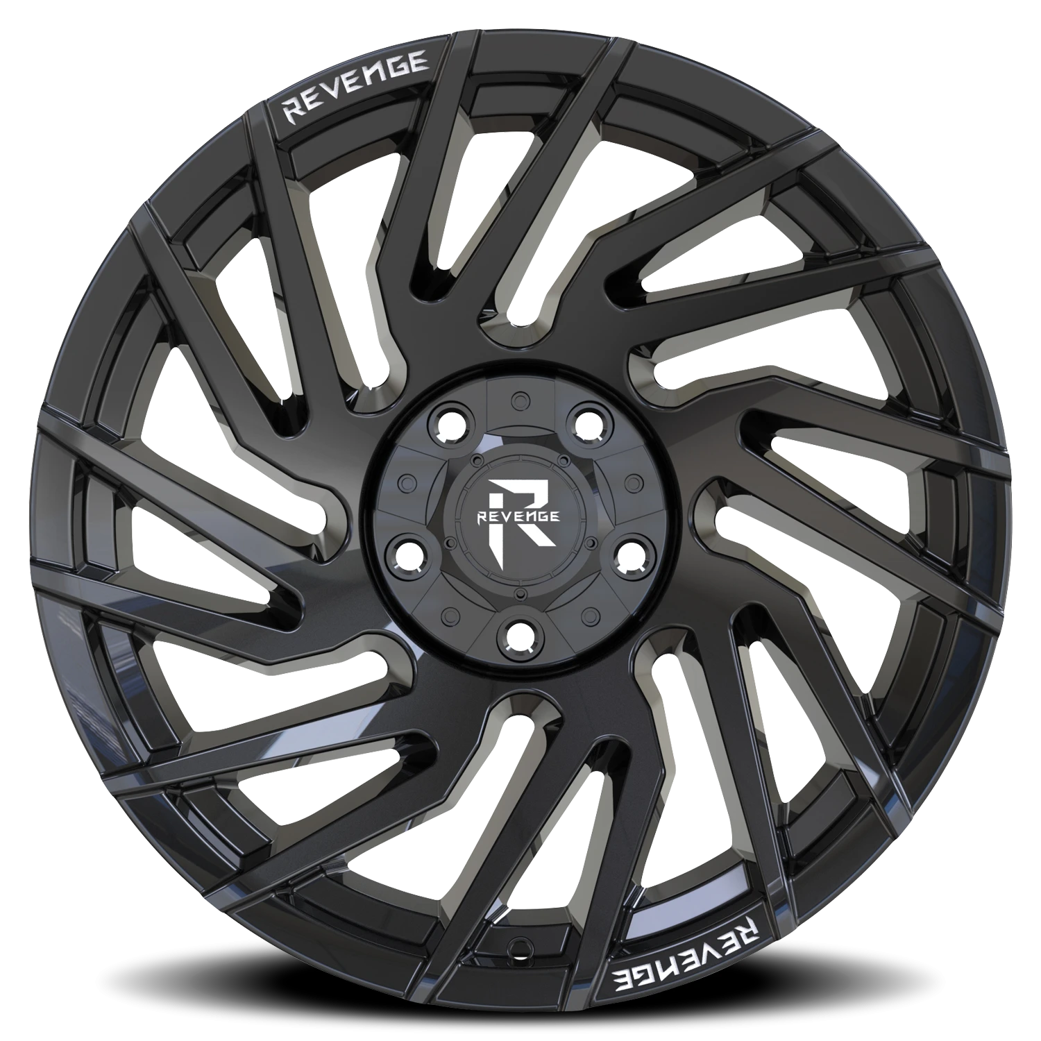Revenge Offroad RV207 22x10" 5x127mm 87.1mm CB -19mm Gloss Black Rivets