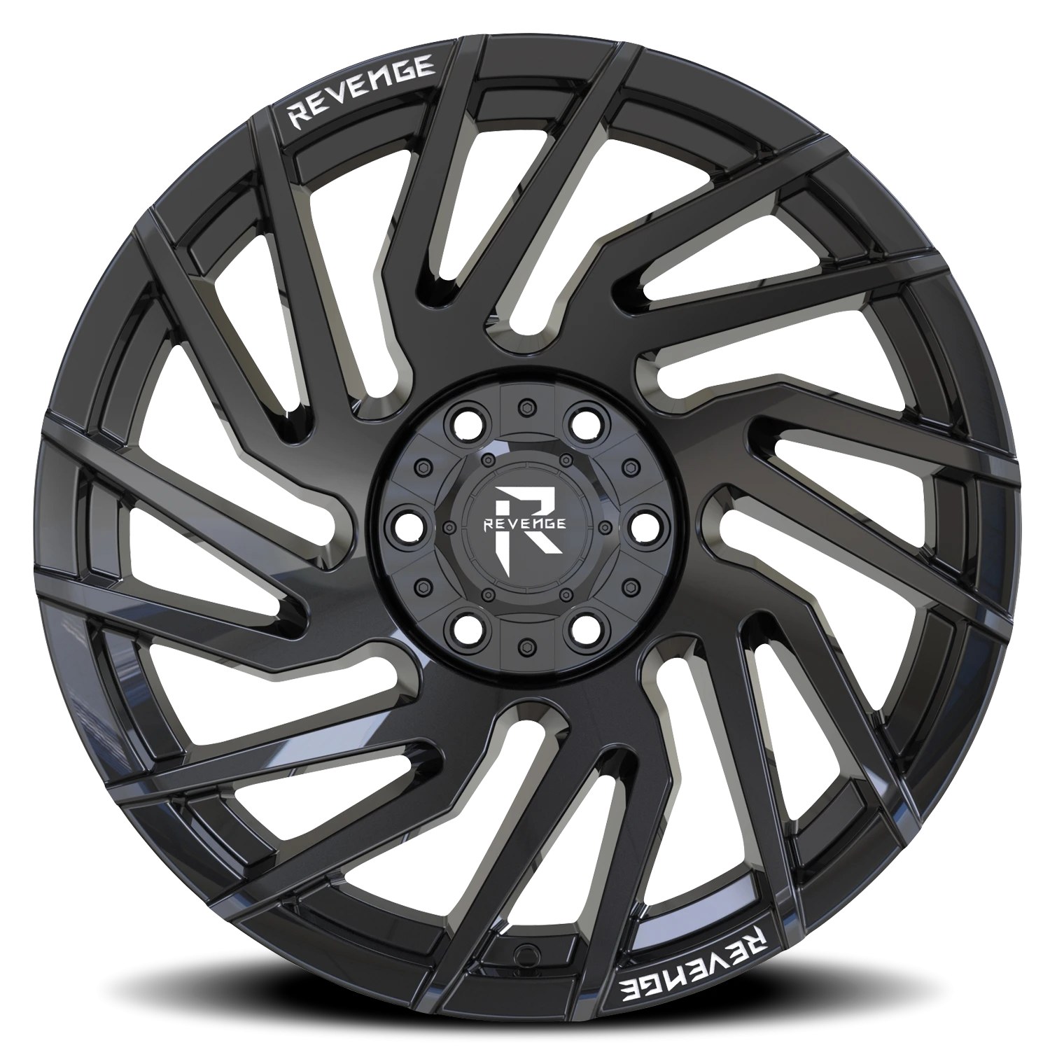 Revenge Offroad RV207 24x10" 6x135mm 106.1mm CB -19mm Gloss Black Rivets