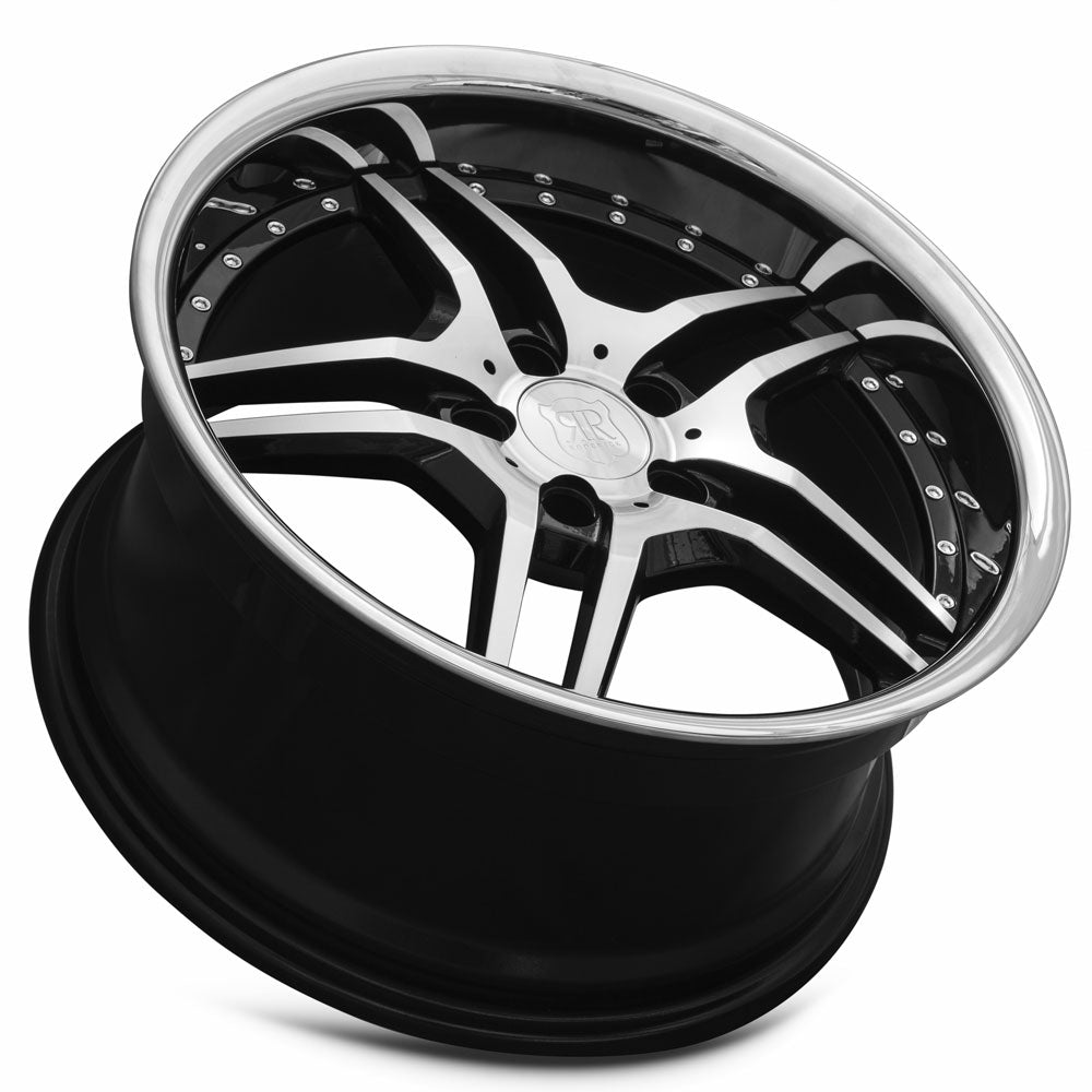 MRR RW2 19x9.5 45 5x112mm 66.6mm Black w/ Stainless Lip