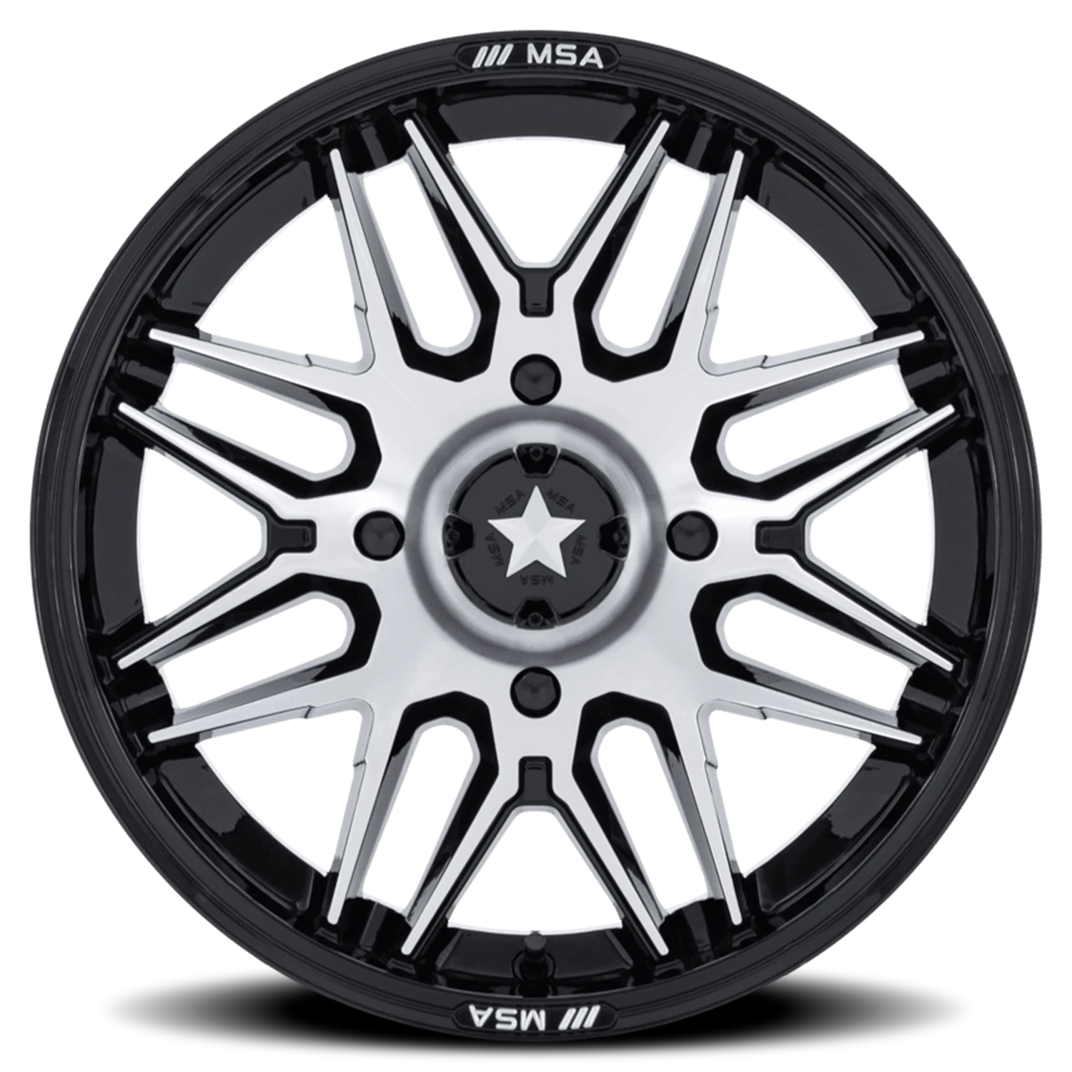 MSA Radar UTV 16x7" 4x156mm 115.1mm CB +10mm Gloss Black Machined Face