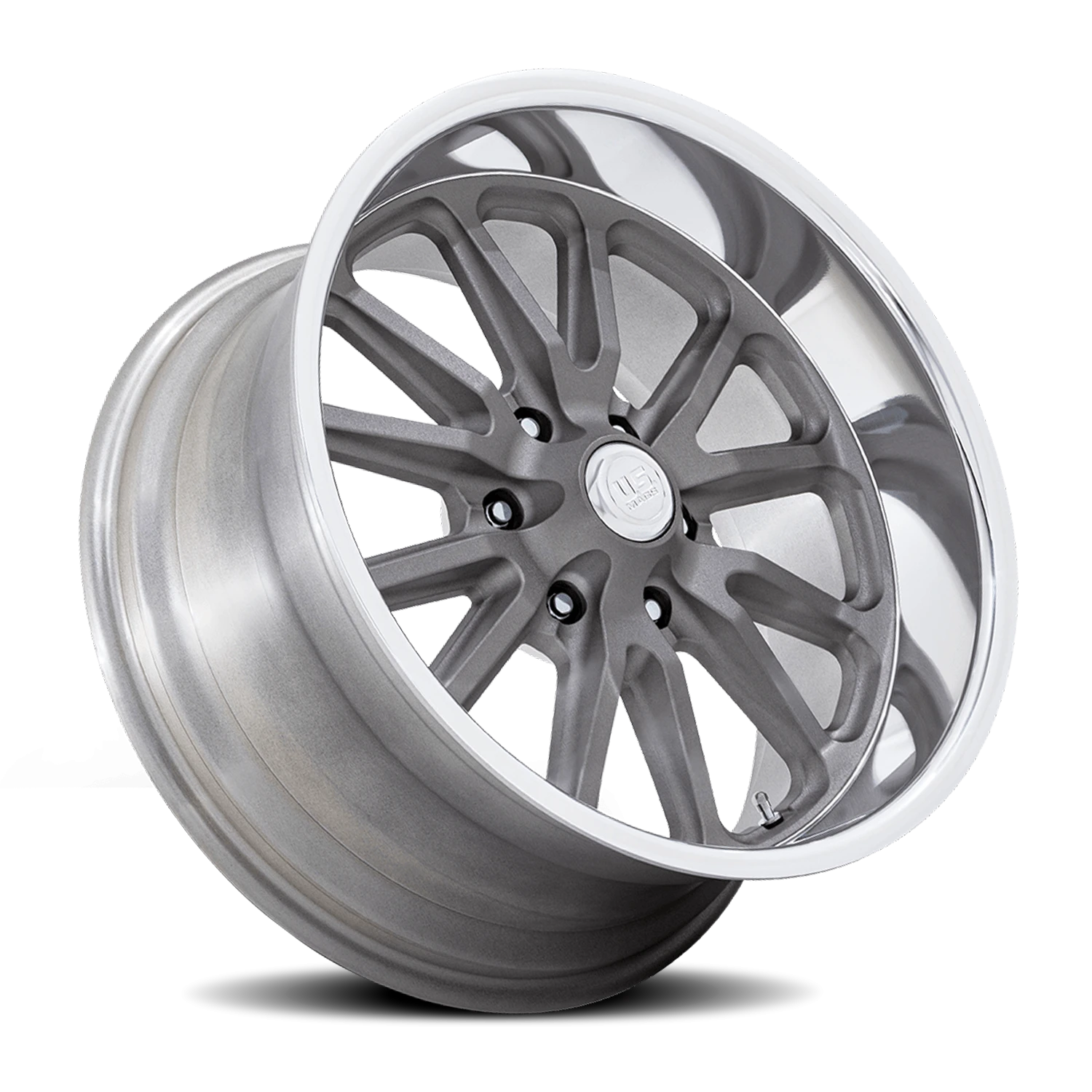 US Mags Rambler 6 20x8" 6x135mm 87.1mm CB +1mm Matte Gunmetal Diamond Cut Lip